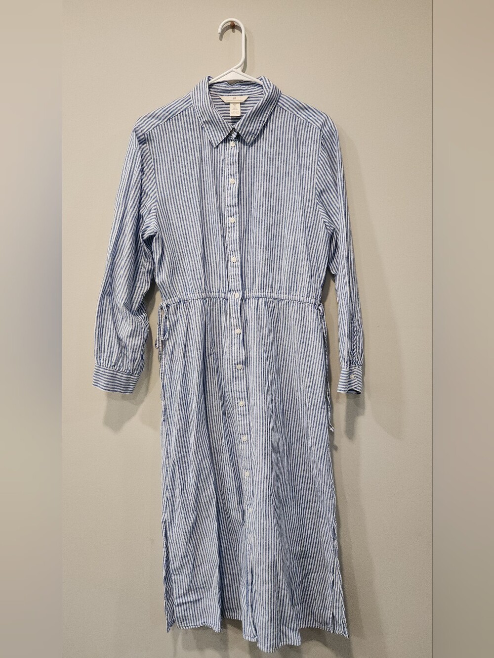 H&M Blue & White Striped Button-Front Shirt Dress